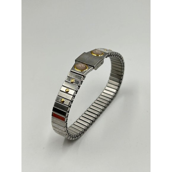 Vintage Stainless Steel Stretch Bracelet Gold & Pink Quartz Accents One Size - Picture 3 of 7